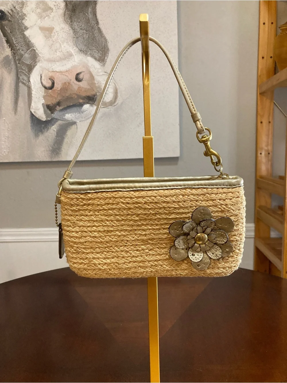 Coach Vintage Bleecker Woven Straw Floral Appliqué Wristlet - Very Rare - EUC